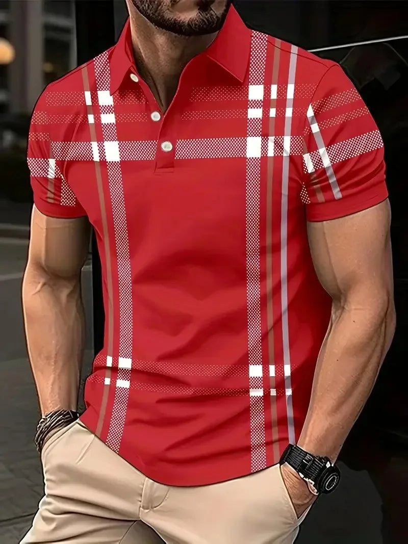 Le nouveau polo homme été 2025 présente un imprimé à rayures 3D décontracté, élégant, confortable, doux et respirant