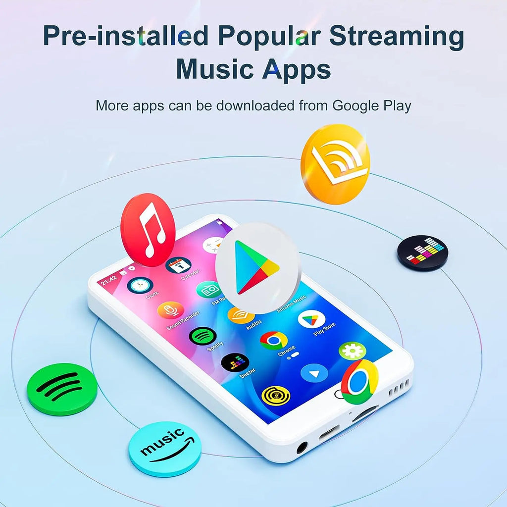 MECHEN 16GB MP3-Player mit Android 9.0, Bluetooth und WiFi, mit Spotify, Audible und Pandora, bis zu 512 GB (Weiß)