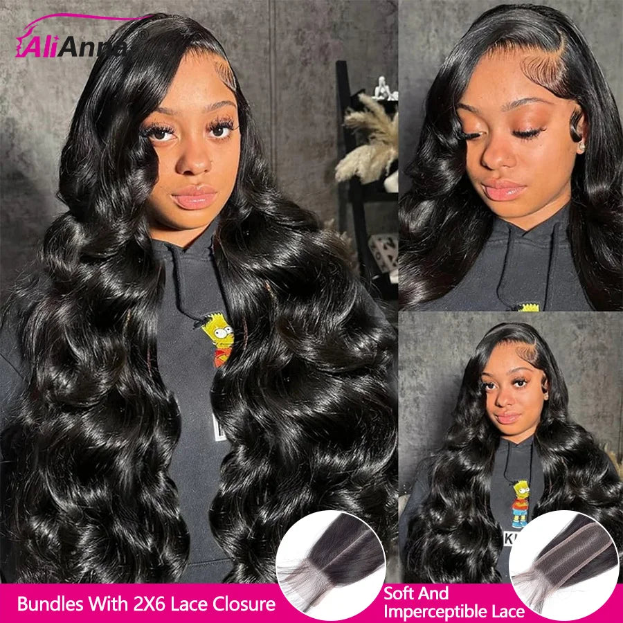 24–26 Inch Body Wave Human Hair Bundles with 4x4 Lace Closure, Brazilian Remy Hair, 3 Bundles + Closure