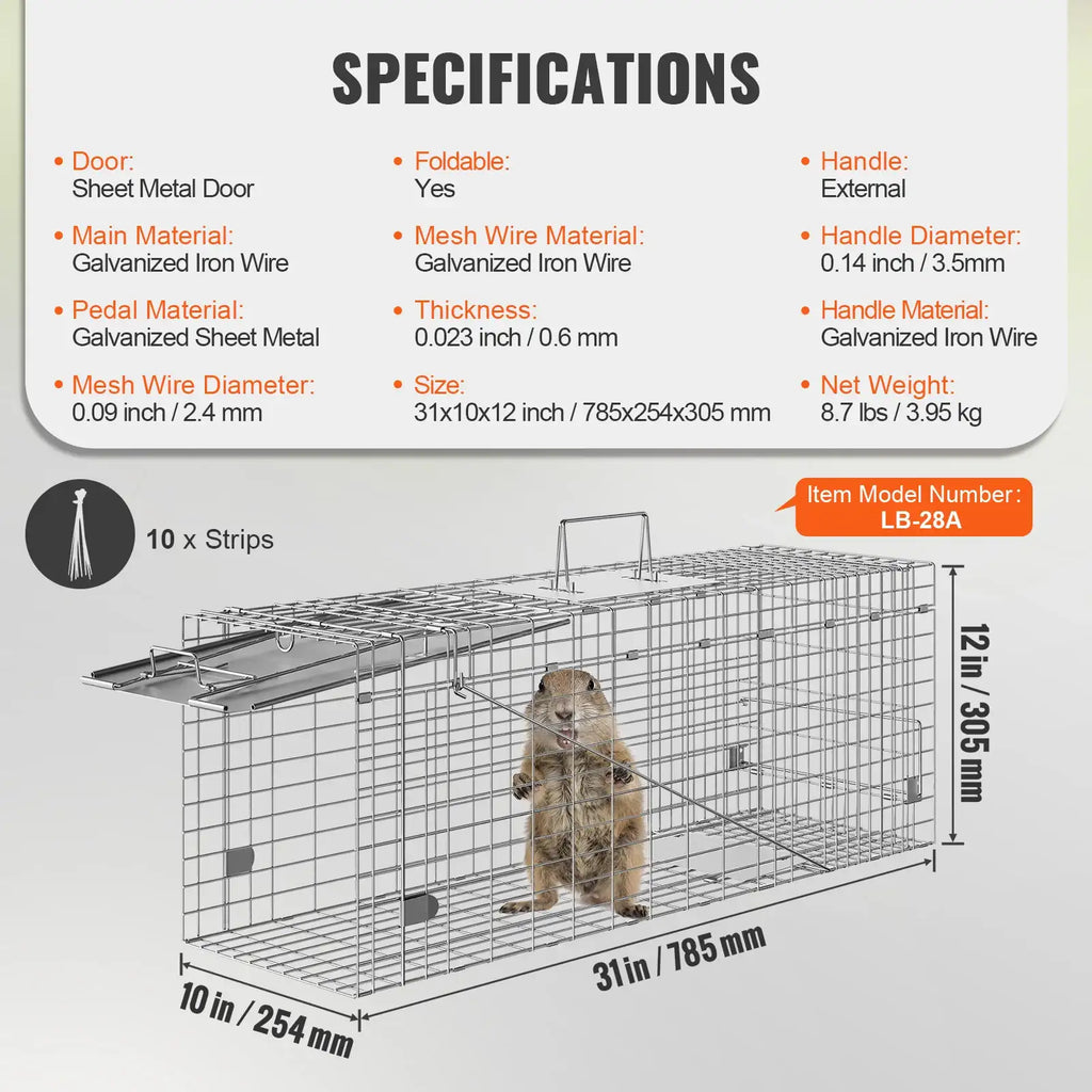 SucceBuy Piège pour animaux vivants Cage de contrôle des rongeurs et des chats Pliable avec poignée pour lapins, chats errants, écureuils, ratons laveurs, marmottes
