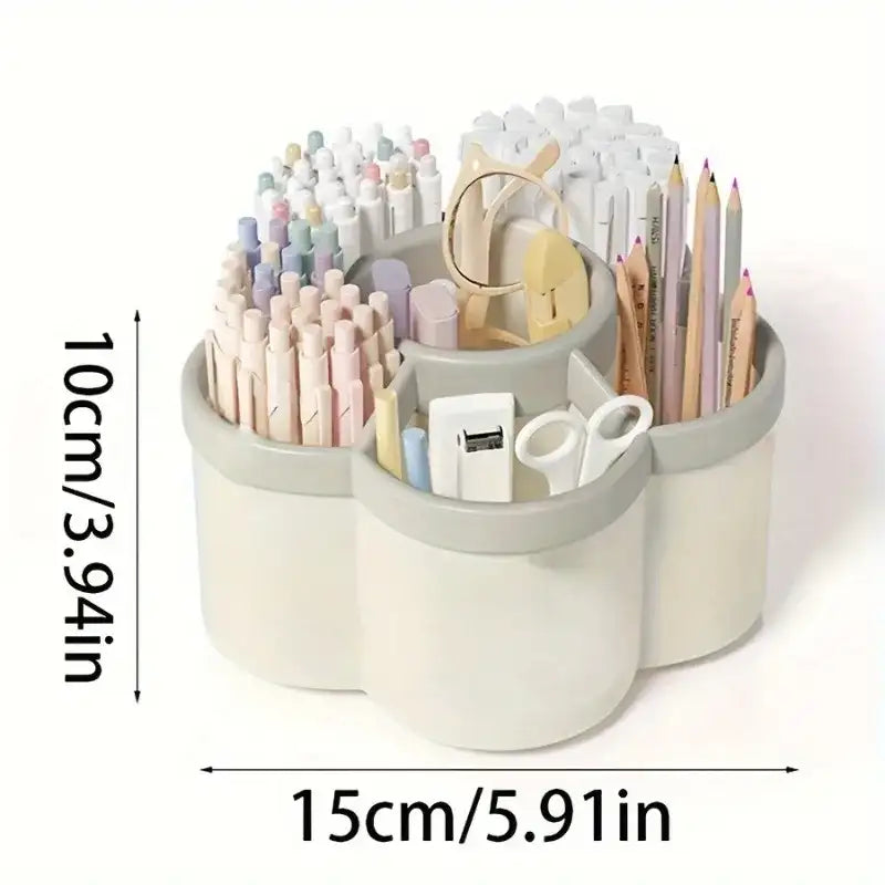 1 support à stylo rotatif mignon à 360 degrés, grande capacité, boîte de rangement multifonctionnelle pour papeterie de bureau, rangement de papeterie