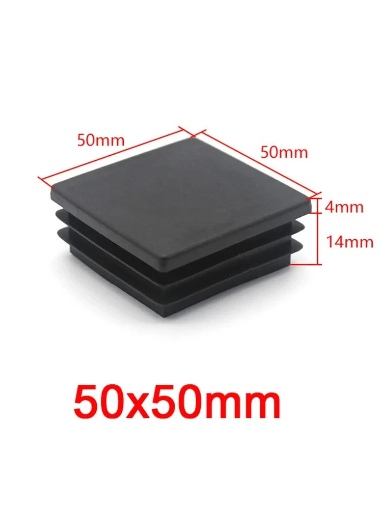 Bouchons d'extrémité noirs carrés en plastique 13x13mm-120x120mm pour pieds de meubles, inserts de tubes, bouchons décoratifs anti-poussière