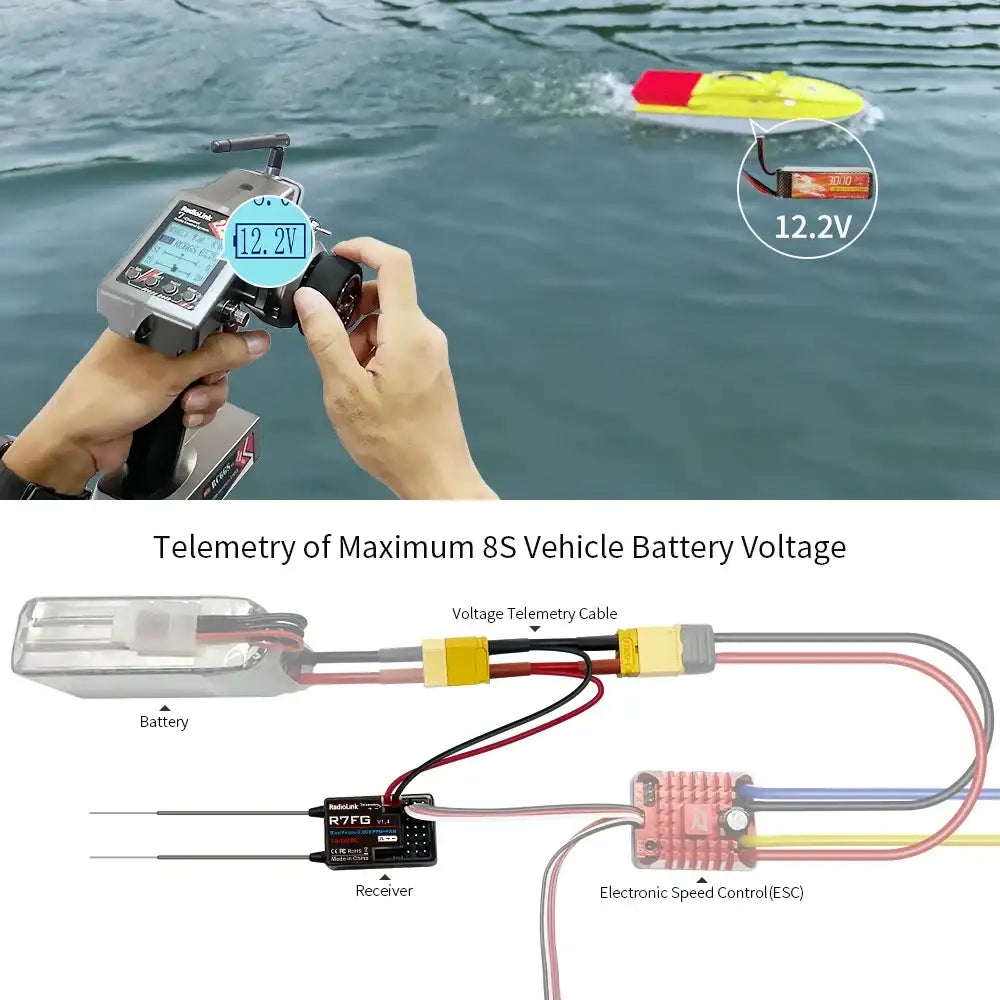 Radiolink RC6GS V3 2.4G 7-Kanal-Funksender mit R7FG-Empfänger, Kreisel und Telemetrie, Fernsteuerung für RC-Auto und -Boot