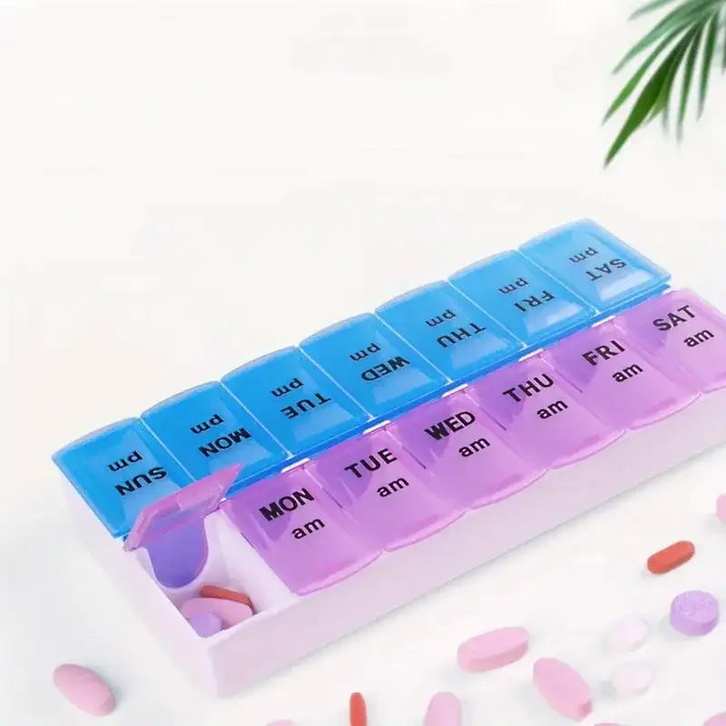 週間ピルケース - 14コンパートメント携帯用薬箱、毎日のお薬管理用7日間ダブルロウピルケース
