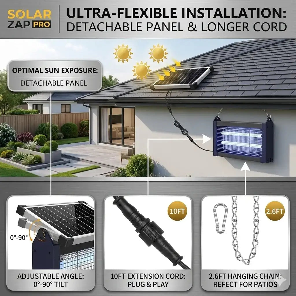 Anti-moustique solaire extérieur étanche, Destructeur d'insectes sans fil haute puissance 4500V, Rechargeable double solaire et USB pour patio et jardin