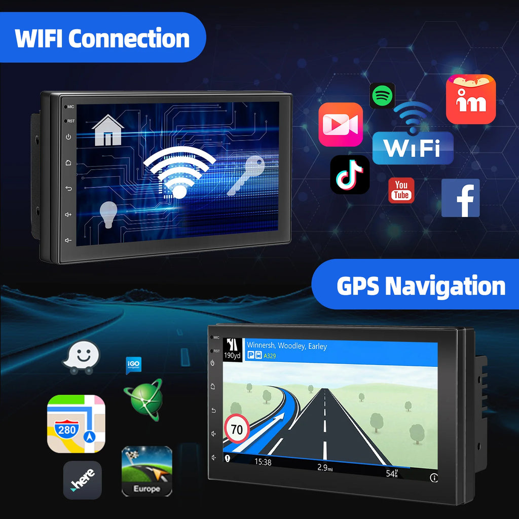 Autoradio ESSGOO sans fil CarPlay Android Auto 2 DIN 7" Autoradio HD FM-GPS Écran tactile Unité centrale 4+64G DAB+ AHD