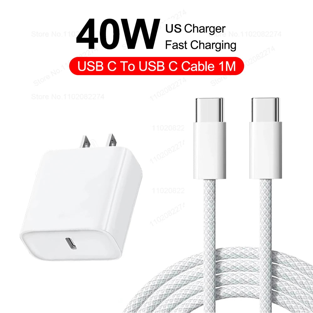 Chargeur original 40W pour iPhone USB Type C Chargeur rapide pour iPhone 17 16 15 14 13 12 11 Pro Max Plus Câble de charge PD Accessoires