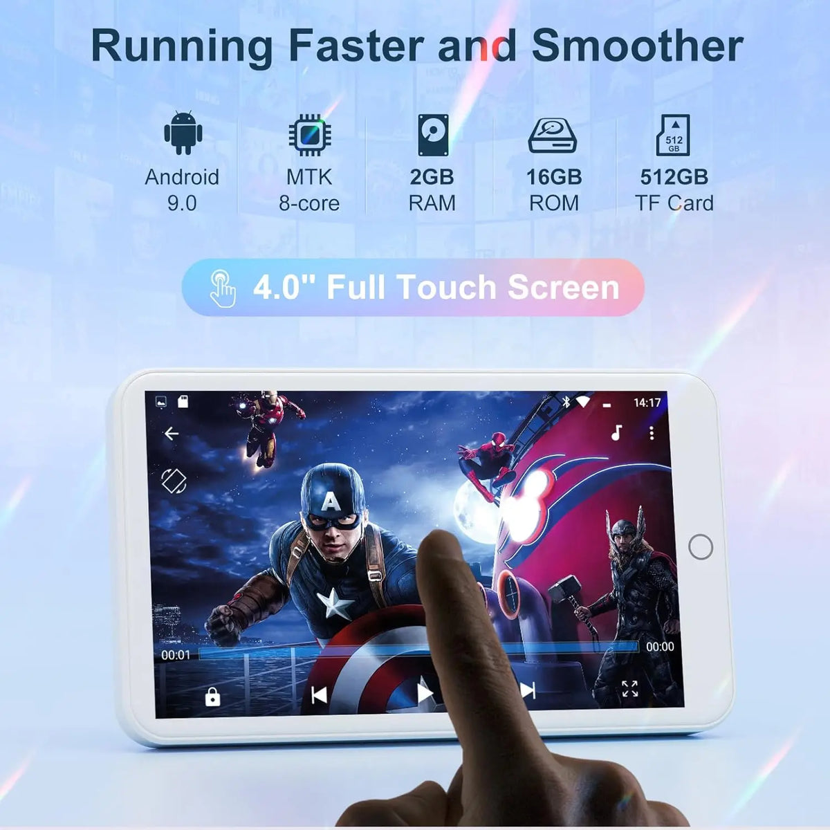 MECHEN 16GB MP3-Player mit Android 9.0, Bluetooth und WiFi, mit Spotify, Audible und Pandora, bis zu 512 GB (Weiß)