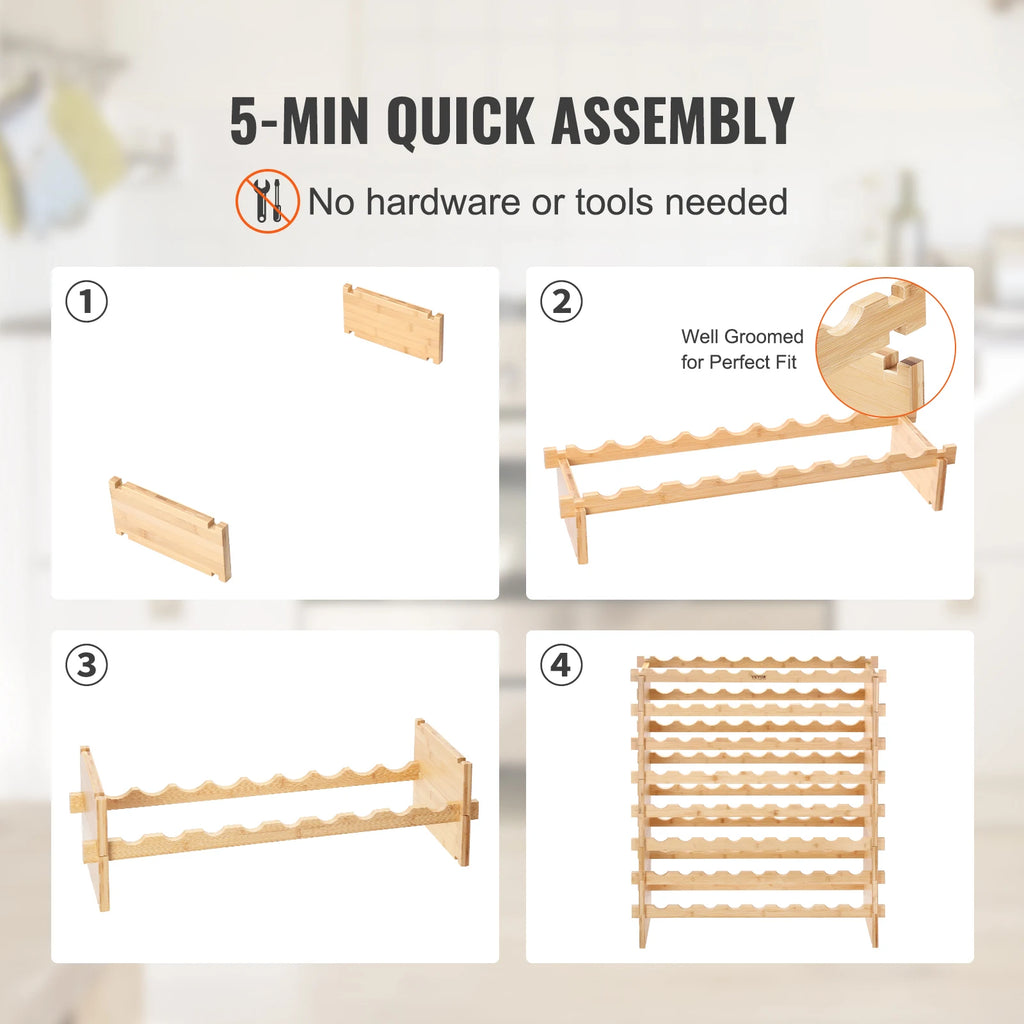 SucceBuy 48/72 Bottle Stackable Modular Wine Rack Free Standing Wine Storage Rack Bamboo Wine Holder Display Shelves for Cellar