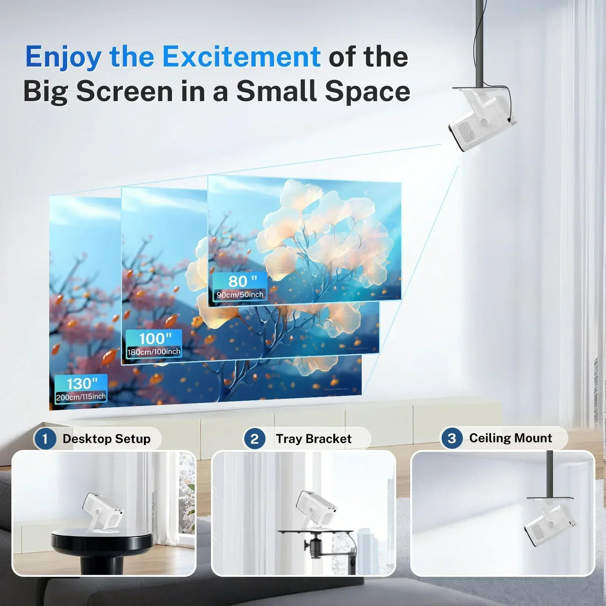 Smart Mini Projecteur 1080P Support 4K avec WiFi 6 et BT 5.4 Applications intégrées Android TV Correction Trapézoïdale Automatique Rotation à 180° Vidéoprojecteur Extérieur