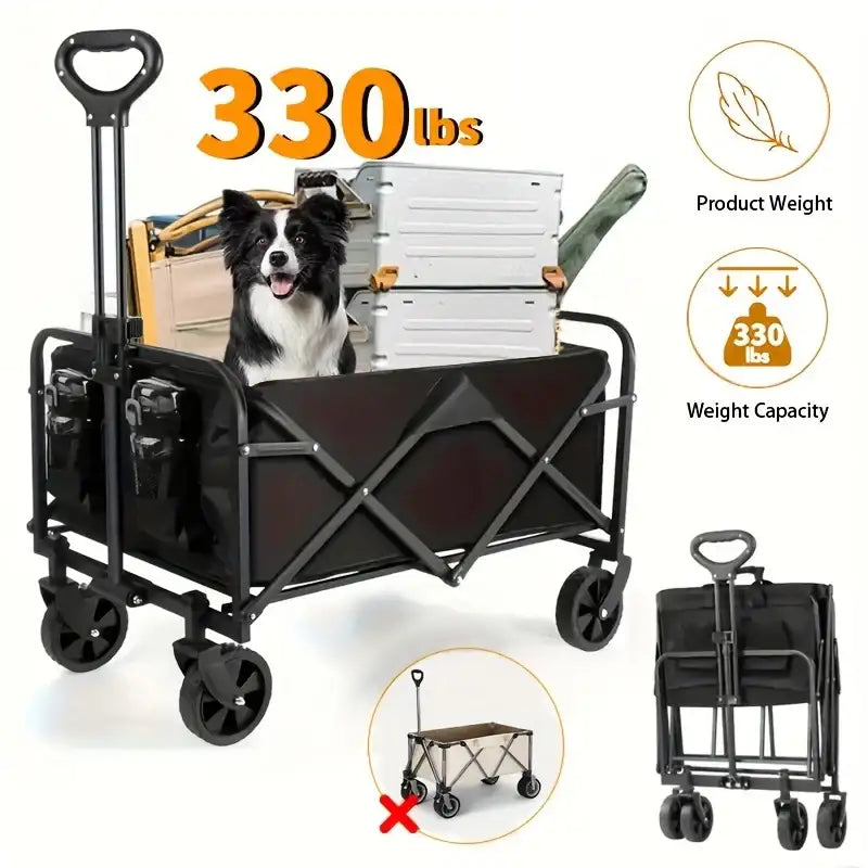 Foldable Wagon, 330/450LB Heavy Duty Foldable Utility Garden Wagon With Terrain Car Storage Car Wheels, Side Pockets, Portable C