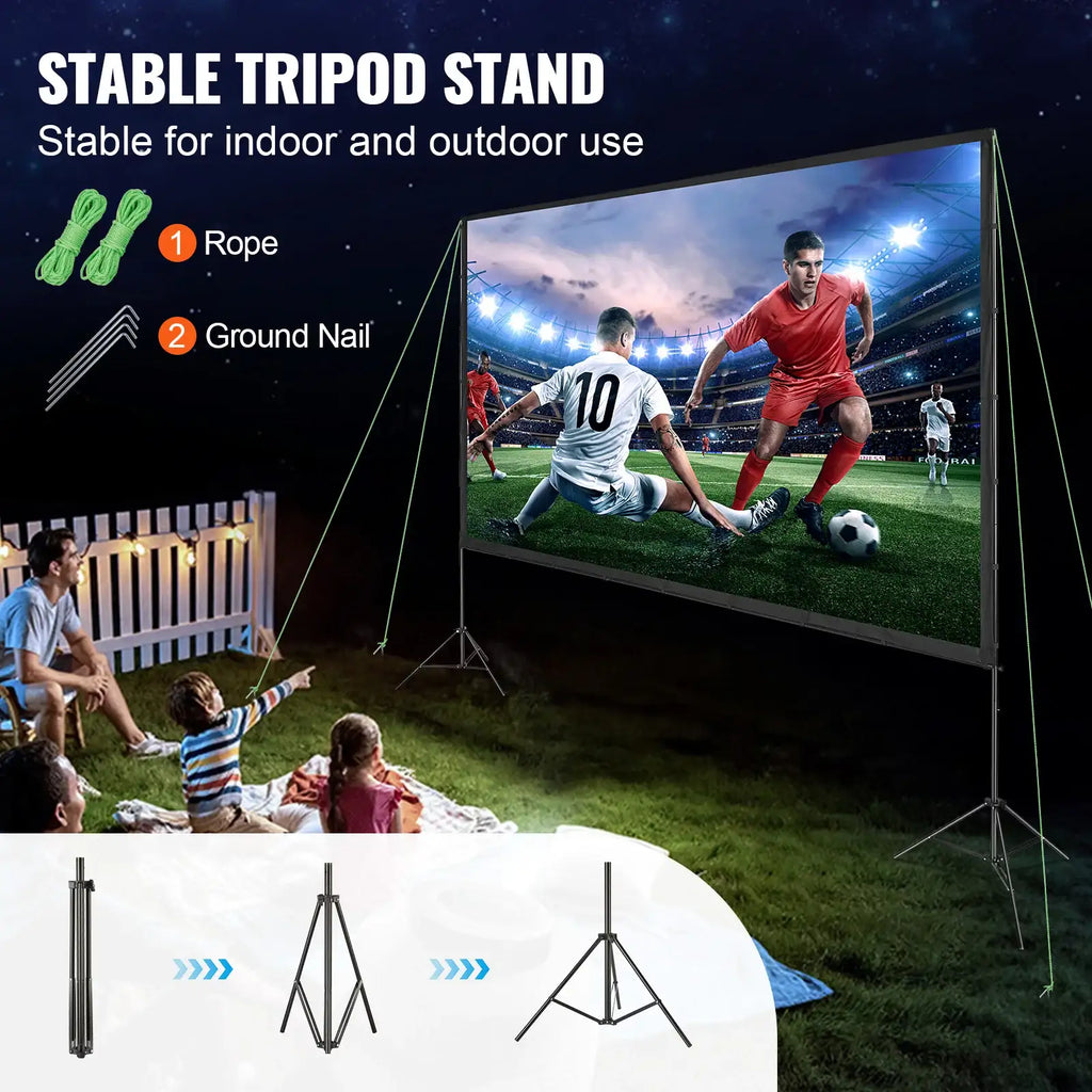 SucceBuy Projektionsleinwand mit Ständer, 150 Zoll, 16:9, 4K 1080 HD, tragbare Projektionsleinwand für Zuhause, Büro, Garten, Filmtheater und Kino