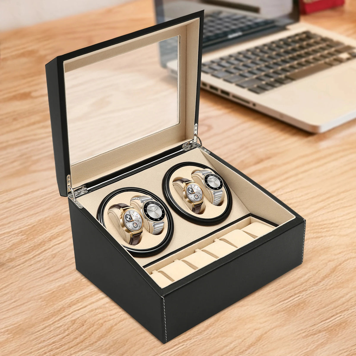 Caja para relojes automáticos de 4+6 espacios – Estuche expositor de joyería en piel sintética