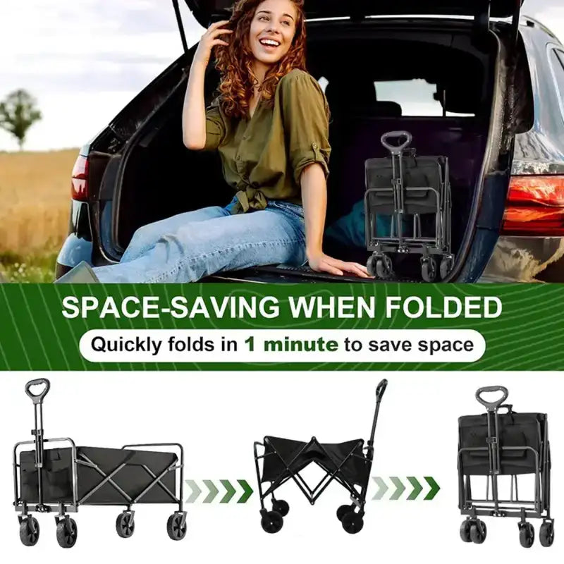Foldable Wagon, 330/450LB Heavy Duty Foldable Utility Garden Wagon With Terrain Car Storage Car Wheels, Side Pockets, Portable C