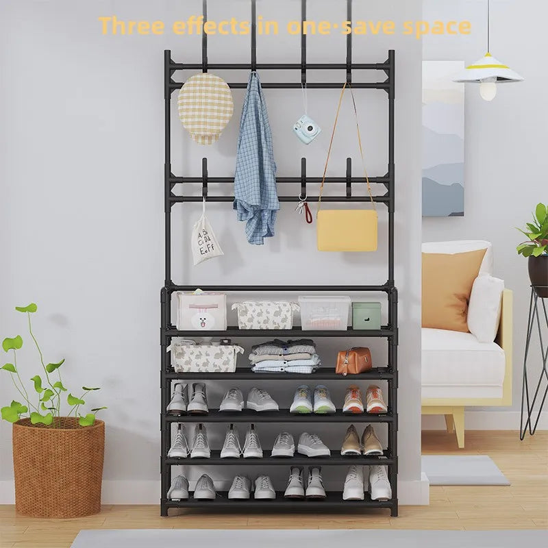 Shoe Rack Simple Door Household Integrated Hanger Multi-layer Storage Shoe Cabinet Floor Rack Shoes