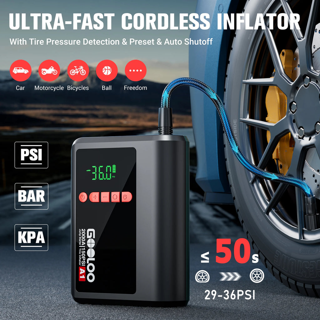 GOOLOO A1 Jump Starter with Air Compressor,2000A Portable Car BatterGOy Booster (7.0 Gas/5.5L Diesel) with 150PSI Air Compressor