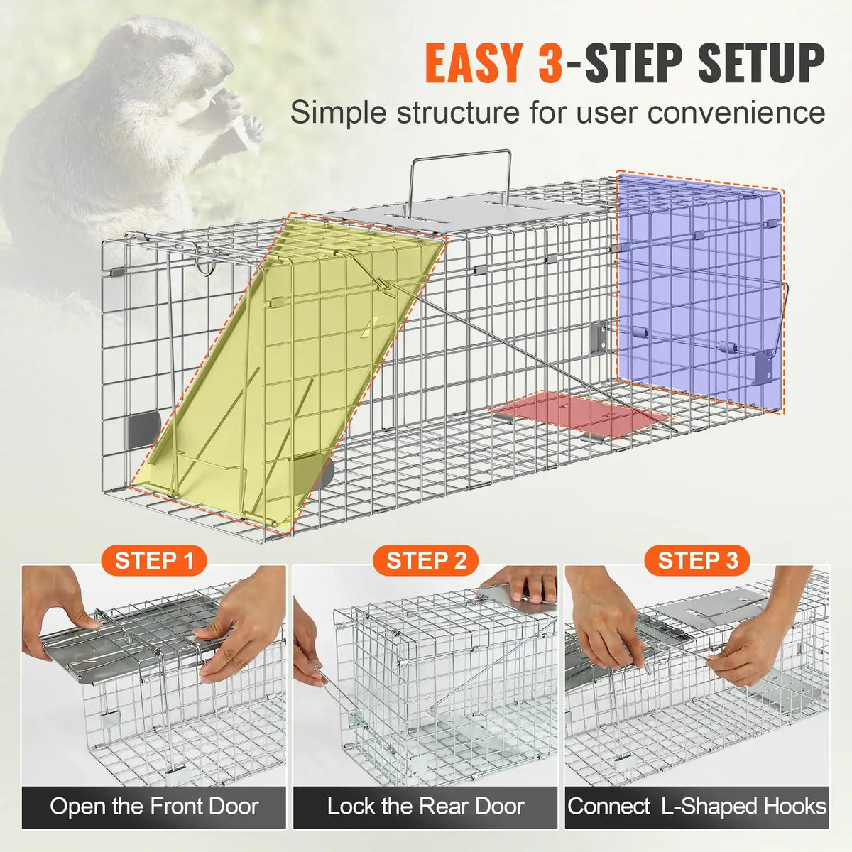SucceBuy Piège pour animaux vivants Cage de contrôle des rongeurs et des chats Pliable avec poignée pour lapins, chats errants, écureuils, ratons laveurs, marmottes