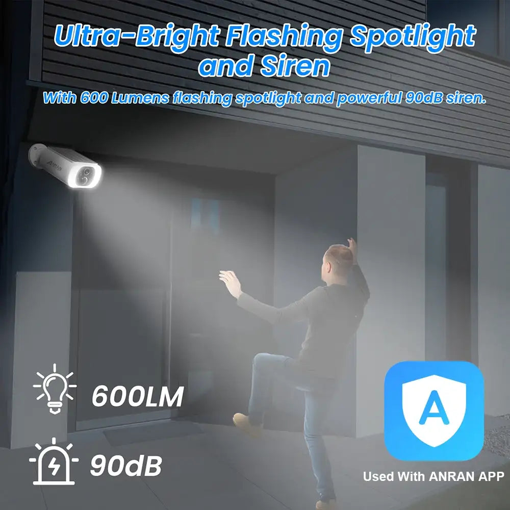 Cámara de seguridad solar ANRAN 2K de 3/5 MP, cámara inalámbrica para exteriores con Wi-Fi 2.4G, cámara con batería, foco, visión nocturna a color, no se puede añadir a NVR