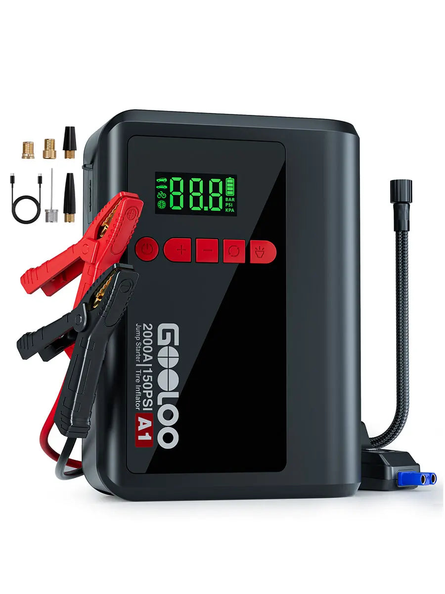 GOOLOO A1 Jump Starter with Air Compressor,2000A Portable Car BatterGOy Booster (7.0 Gas/5.5L Diesel) with 150PSI Air Compressor