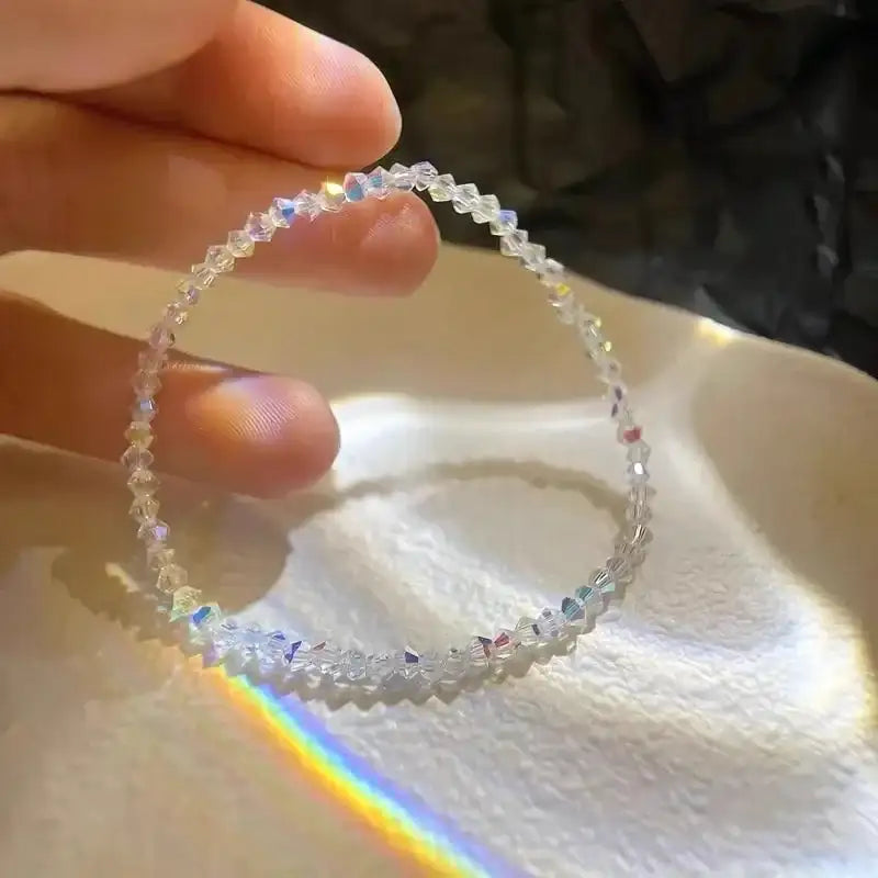 Pulsera de cristal fino, transparente y brillante para mujer, pulsera elástica con refracción de luz colorida y diseño sencillo, joyería para regalo de fiesta 2023