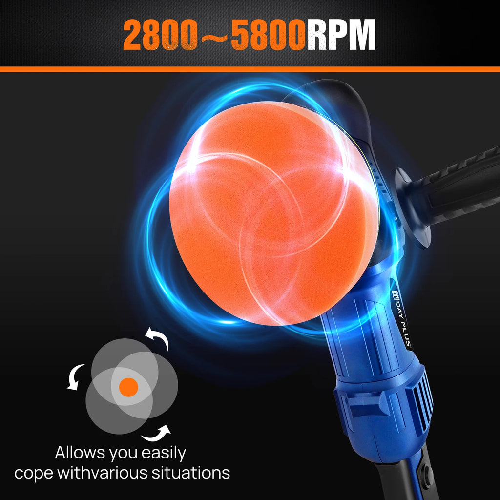 Ponceuse DayPlus 5000W Double Action pour Voiture, Lustreuse/Polisseuse Voiture Orbitale Aléatoire 6 Vitesses Variables pour le Détail de Voiture