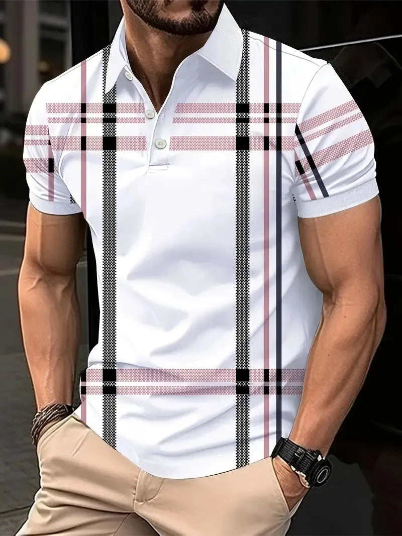 Le nouveau polo homme été 2025 présente un imprimé à rayures 3D décontracté, élégant, confortable, doux et respirant