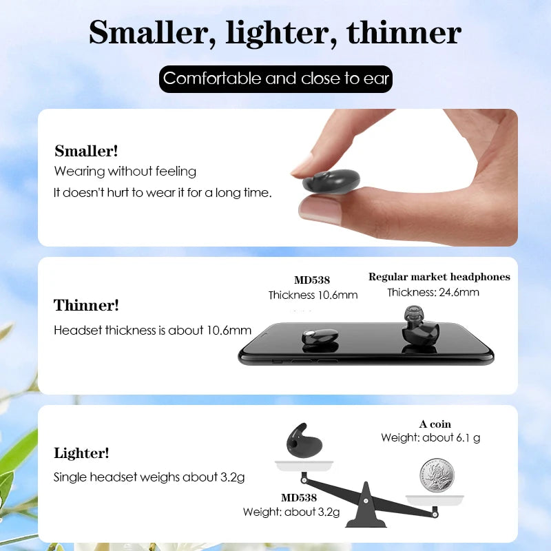 Ultra-Thin Sleep Bluetooth Headphones – Invisible In-Ear, BT5.3