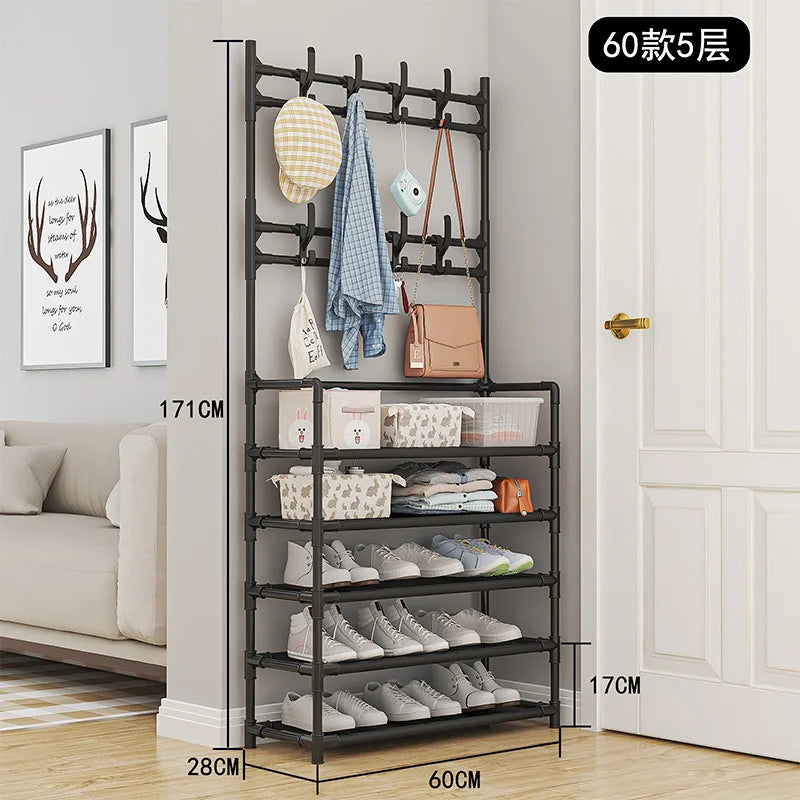 Shoe Rack Simple Door Household Integrated Hanger Multi-layer Storage Shoe Cabinet Floor Rack Shoes