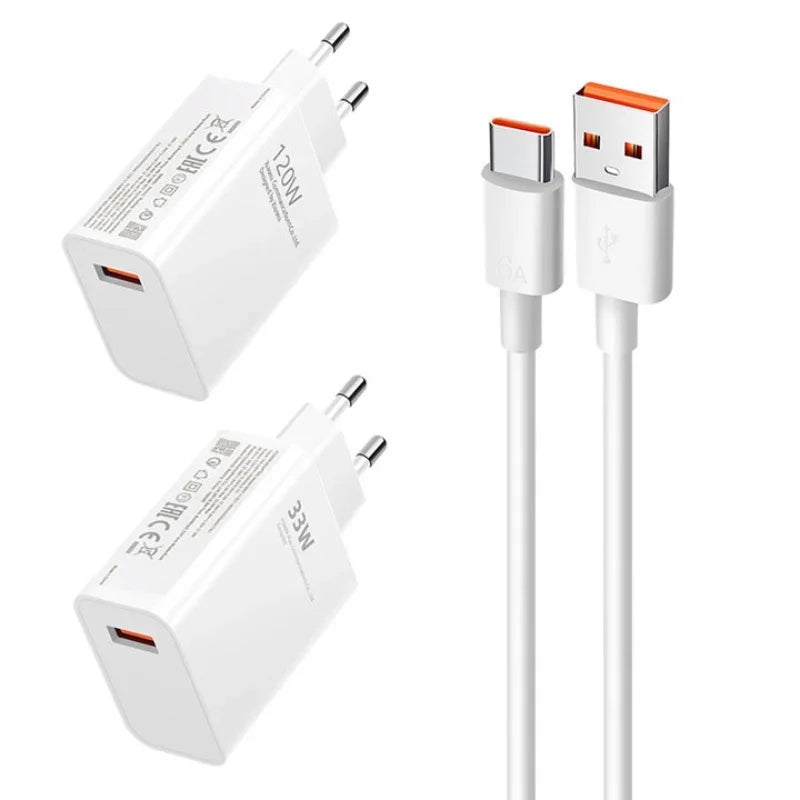 120W Ultra Fast Charger QC 5.0 67W 55W 33W EU Plug 6A Type C Cable Rapid Charging Adapter For iPhone Huawei Sumsang NEW