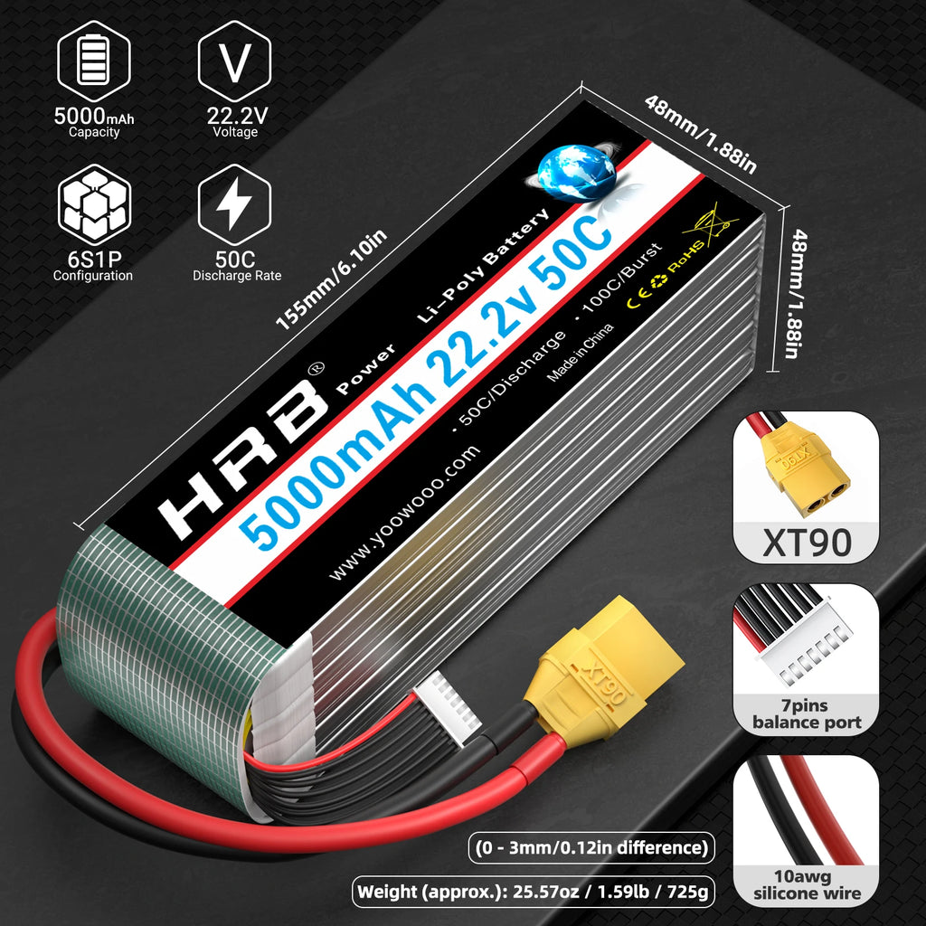 Batterie LiPo HRB 6S 22,2V 5000mAh 50C – XT90