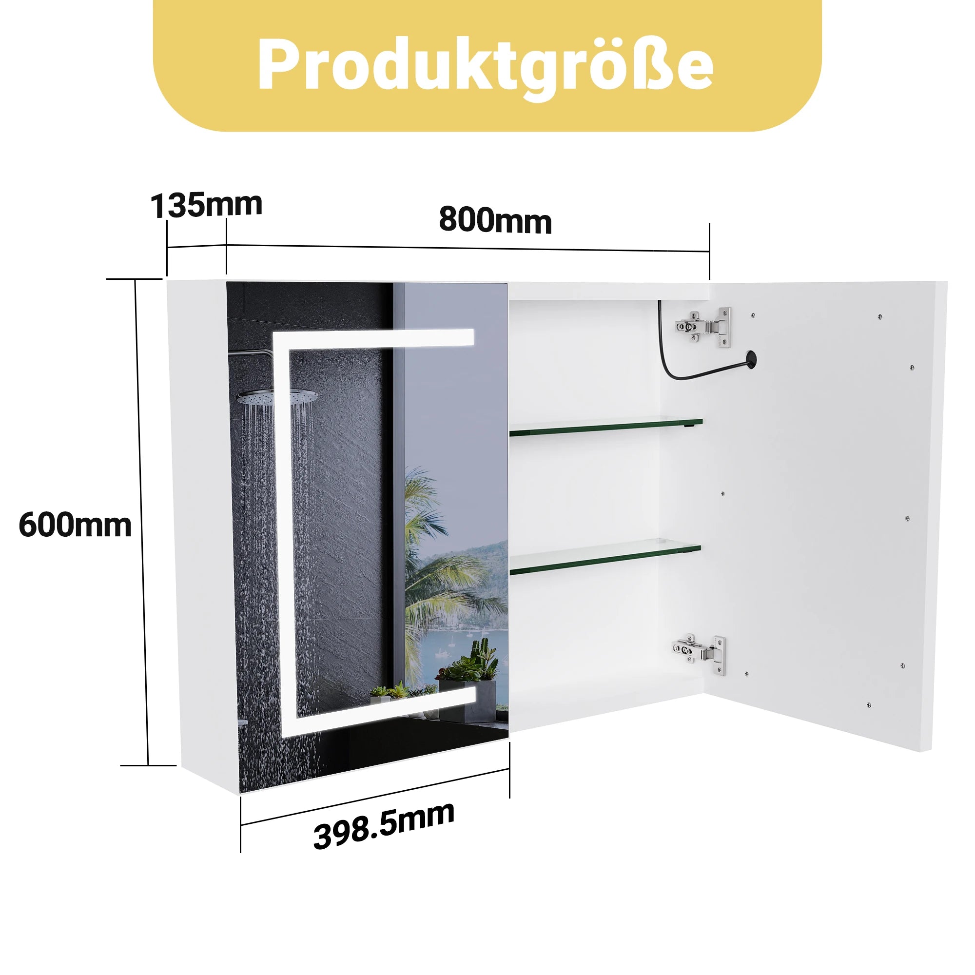 Rosahqnda LED Mirror cabinet for bathroom anti-fog bathroom mirror cabinet, 3 color temperature dimmable，white