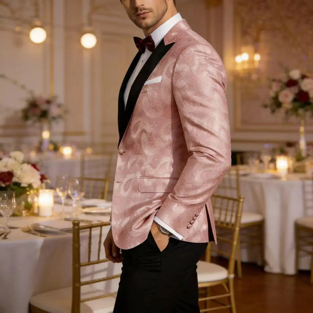 Americana de esmoquin con estampado de cachemira rosa para hombre: Elegancia de edición limitada de BellemApple