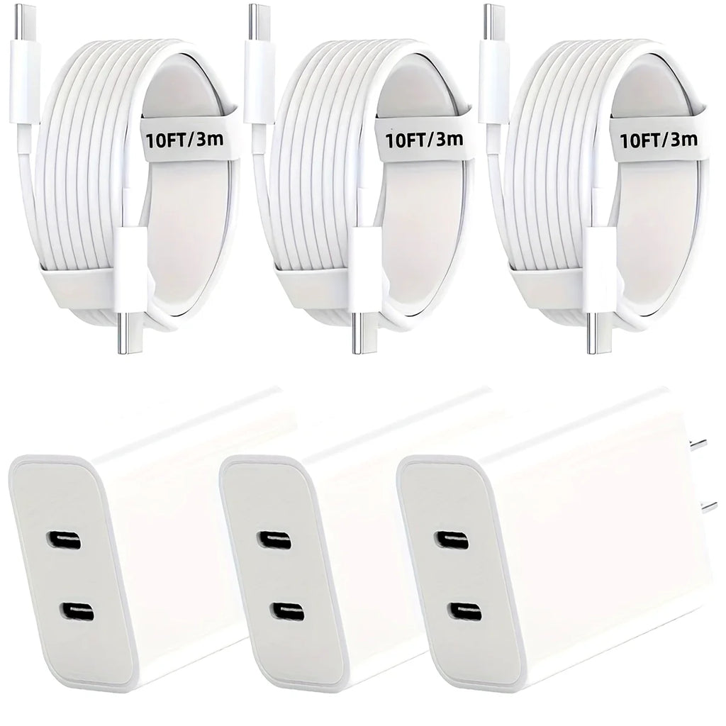 20W USB-C Fast Charger – Dual Port with 10FT Cable, iPhone 15/16