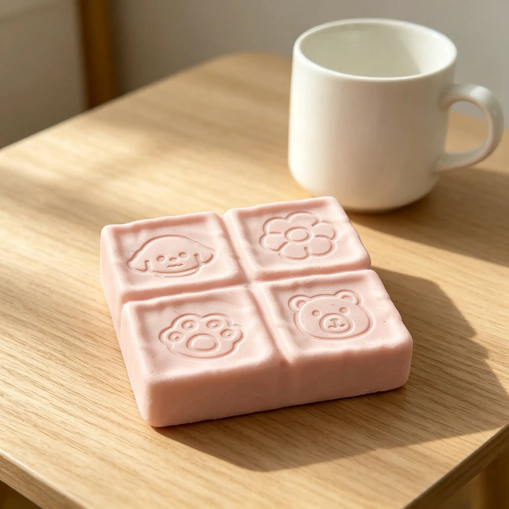 Lindo juguete antiestrés de cuatro cuadrículas con diseño de dibujos animados, barra de chocolate rosa suave, juguete sensorial de apretar con forma de perro, oso, flor y huella, juguete de levantamiento lento para aliviar el estrés, regalo para niños