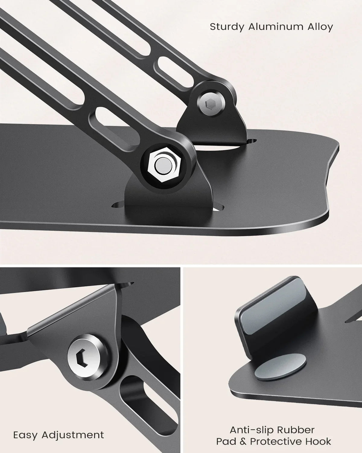 ST01 Soporte portátil ajustable para computadora portátil de 11 a 16 pulgadas, soporte de escritorio de aluminio resistente, soporte plegable para computadora portátil y tableta