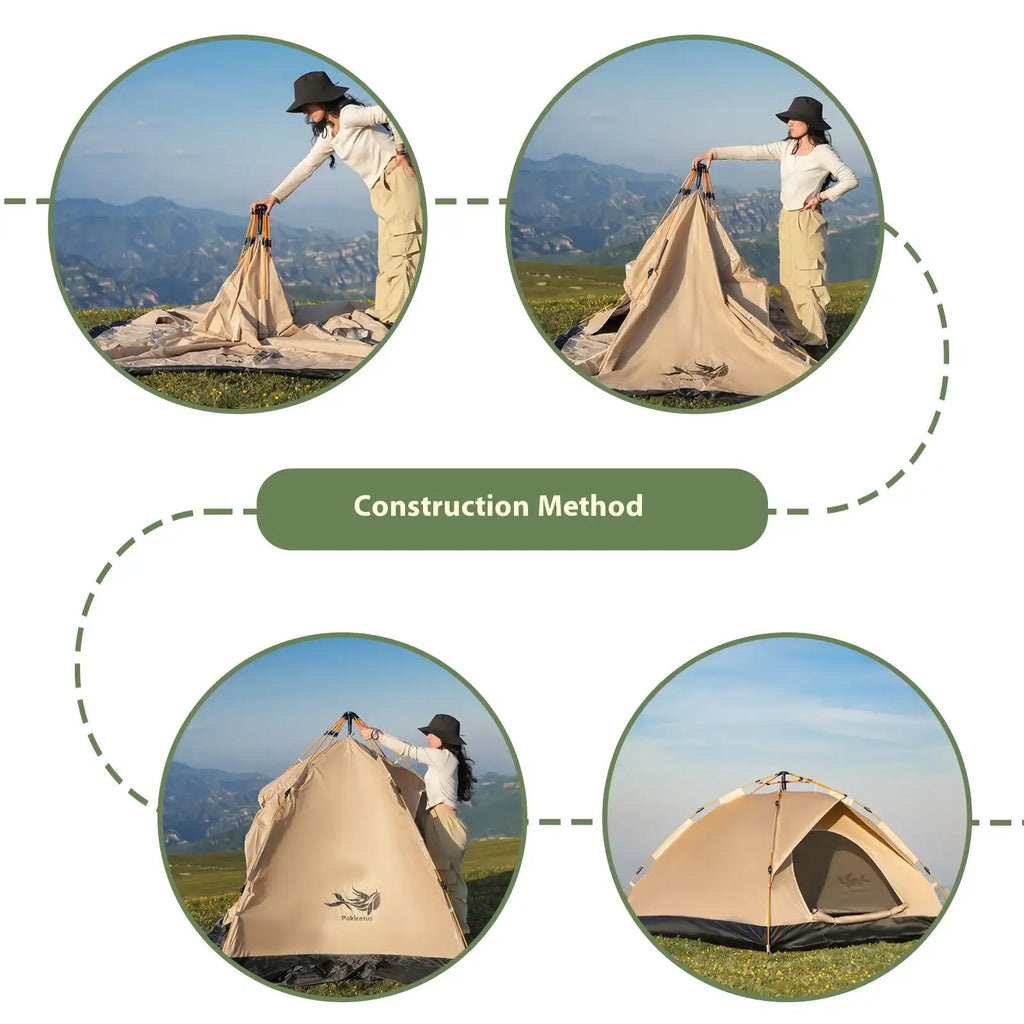 PAKICETUS automatisches Pop-up-Campingzelt für 2-4 Personen, sofort und schnell aufstellbares, tragbares winddichtes Zelt, leichtes Trekking-Zelt für Outdoor-Reisen, Wanderungen und Picknicks