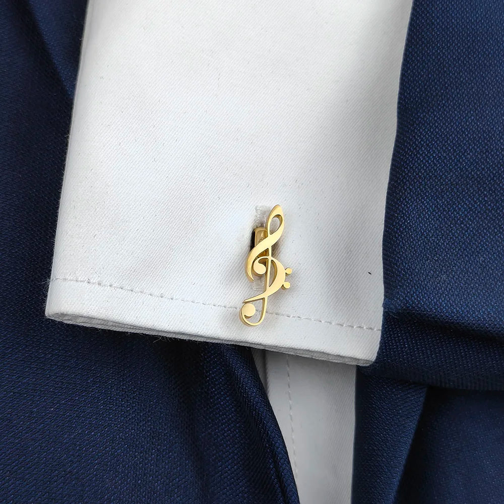 Unique 18K stainless steel gold-plated cufflinks: high-pitched clef design, fashionable lapel pin, gift for friends