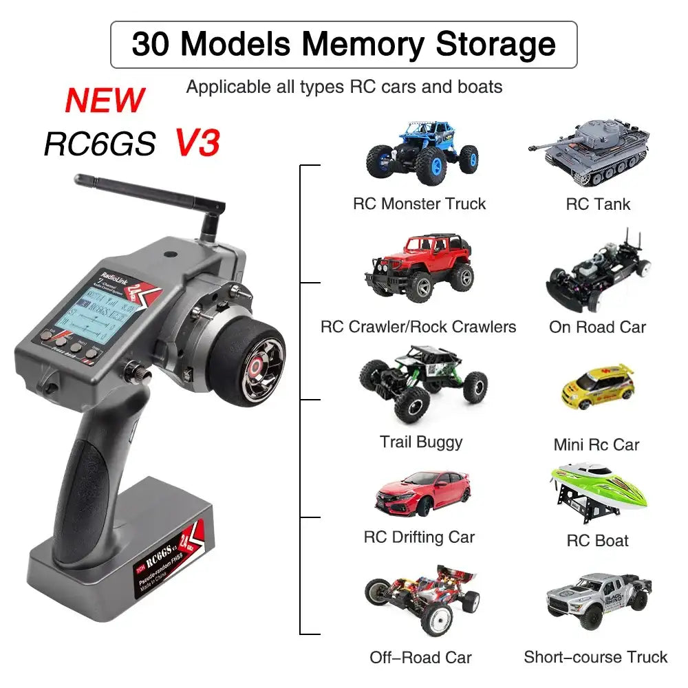 Radiolink RC6GS V3 2.4G 7-Kanal-Funksender mit R7FG-Empfänger, Kreisel und Telemetrie, Fernsteuerung für RC-Auto und -Boot