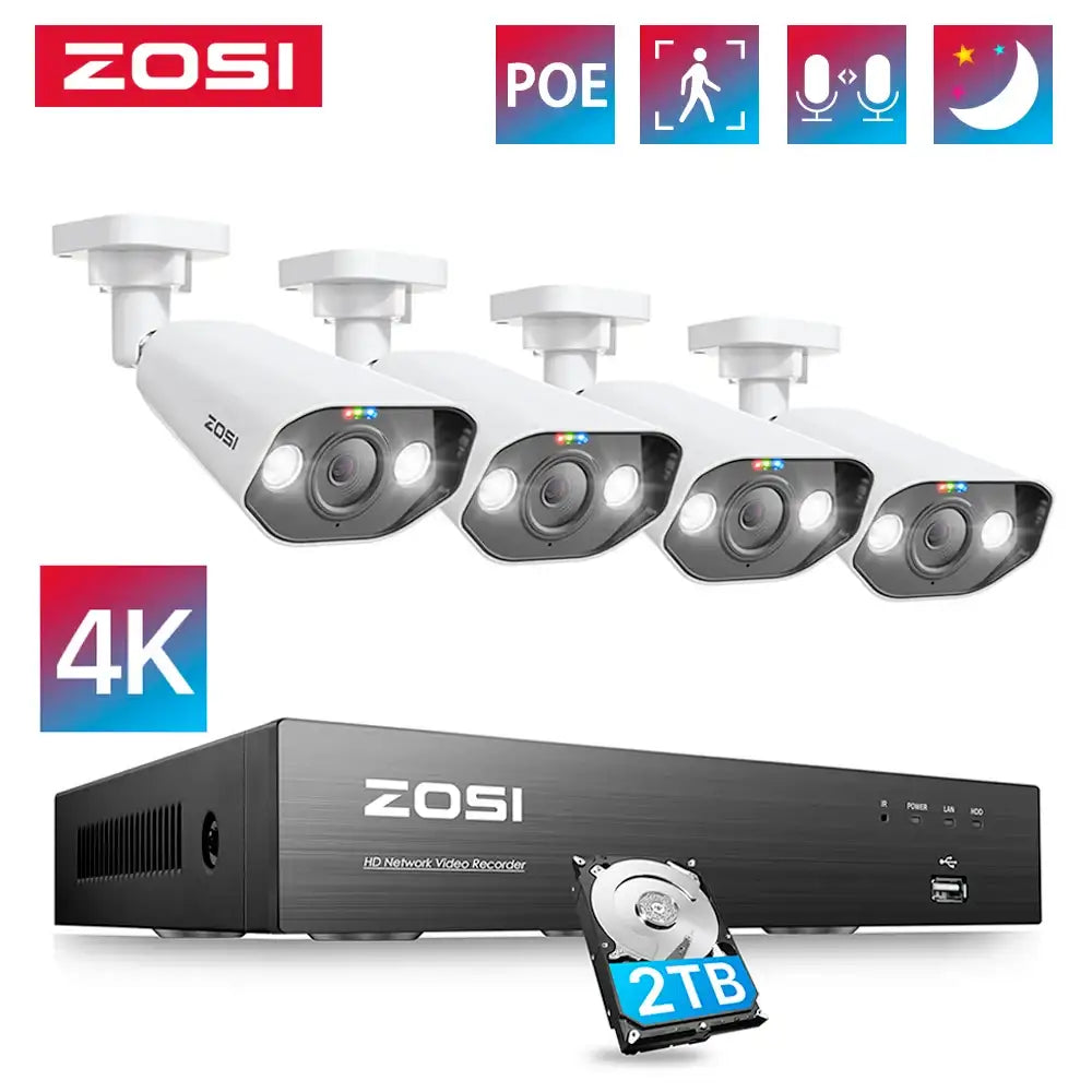 ZOSI 8CH 4K POE Security System – AI Starlight Night Vision