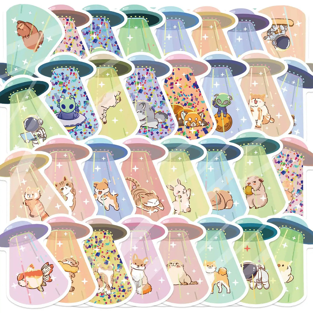 50 autocollants OVNI ami kidnappé, autocollants graffiti, autocollants DIY pour journal intime, étui de téléphone, scrapbooking fait main, esthétique