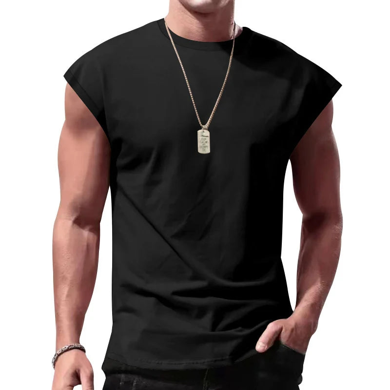 T-Shirt Homme Manches Courtes Ample Col Rond Sans Manches Décontracté Respirant Été Sport Basique Débardeur
