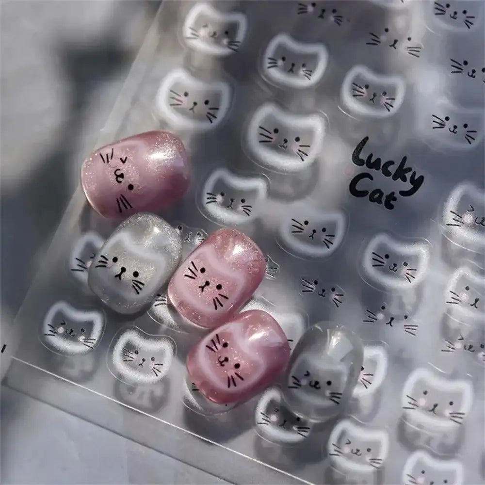 White Halo Dyeing Cat Face Cup Black Orange Toy Umbrella Love Heart Kitty Cake Embossed Relief Nail Art Stickers Manicure Decals