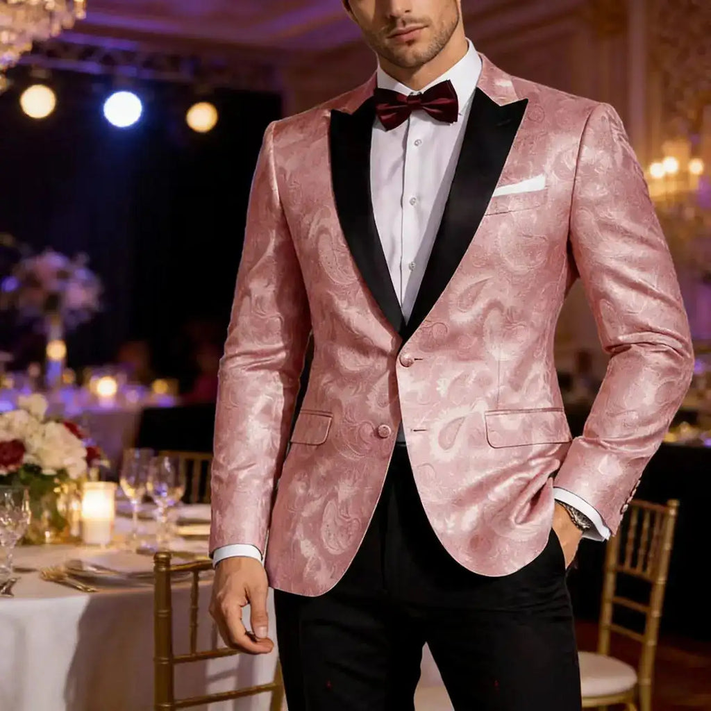 Americana de esmoquin con estampado de cachemira rosa para hombre: Elegancia de edición limitada de BellemApple