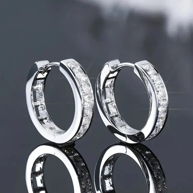 925 Sterling Silver Punk Hoop Earrings For Men Cubic Zirconia Huggie Cartilage Cuff Hypoallergenic Earrings Jewelry