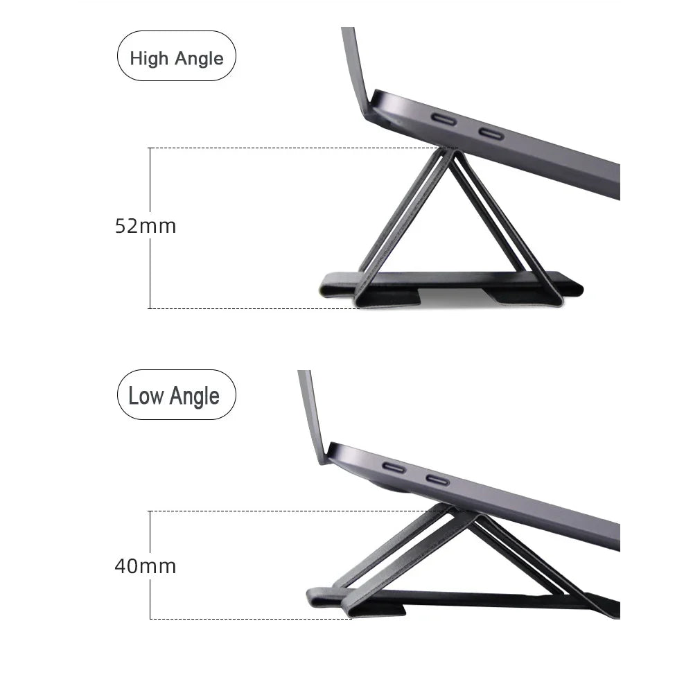 Soporte portátil para computadora portátil, escritorio plegable, soporte de cuero PU, soporte ajustable para computadora portátil con expansión de refrigeración