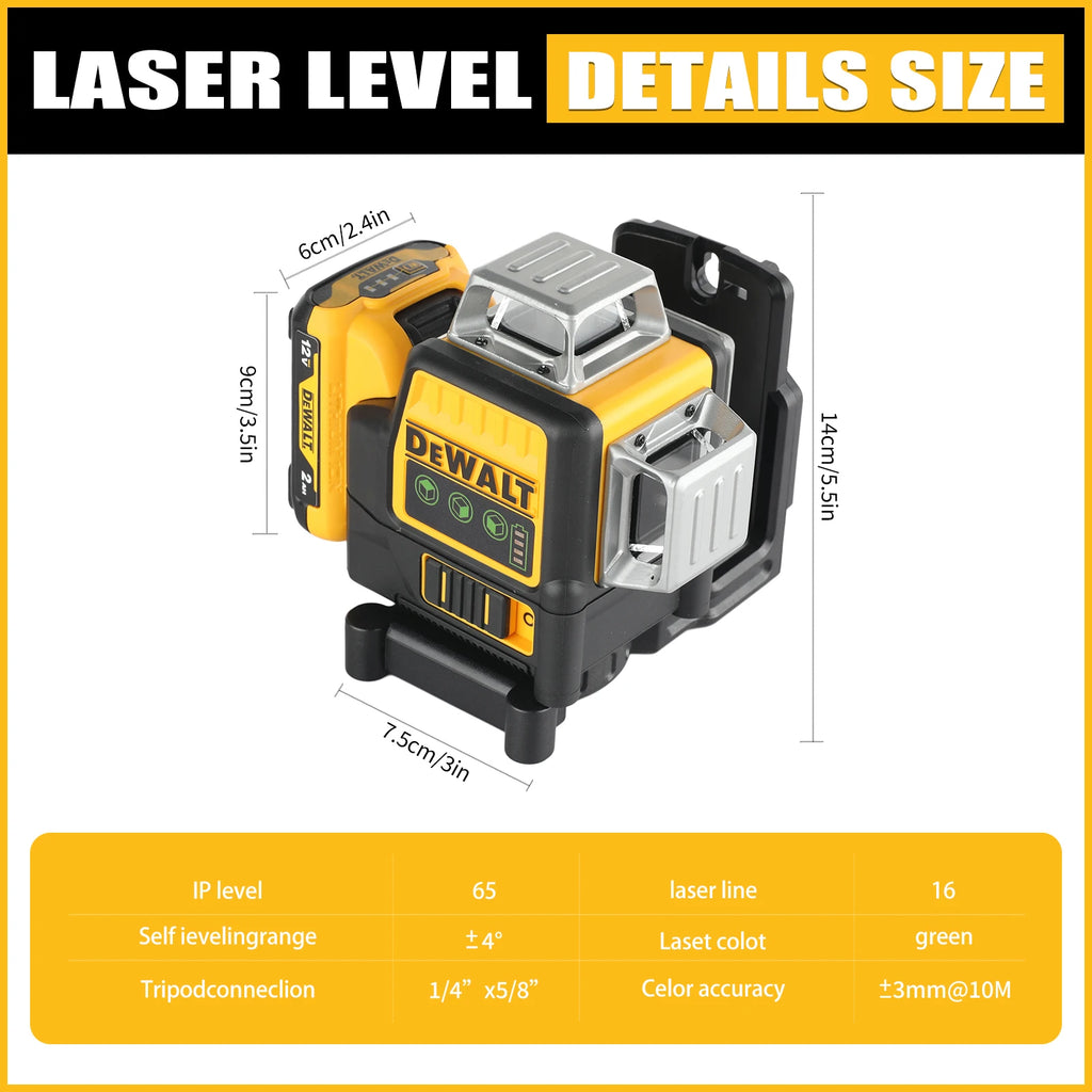 Nivel láser verde Dewalt DW089LG 12V 2026, 12 líneas, 3 lados, 360° vertical y horizontal para proyectos en interiores y exteriores, litio