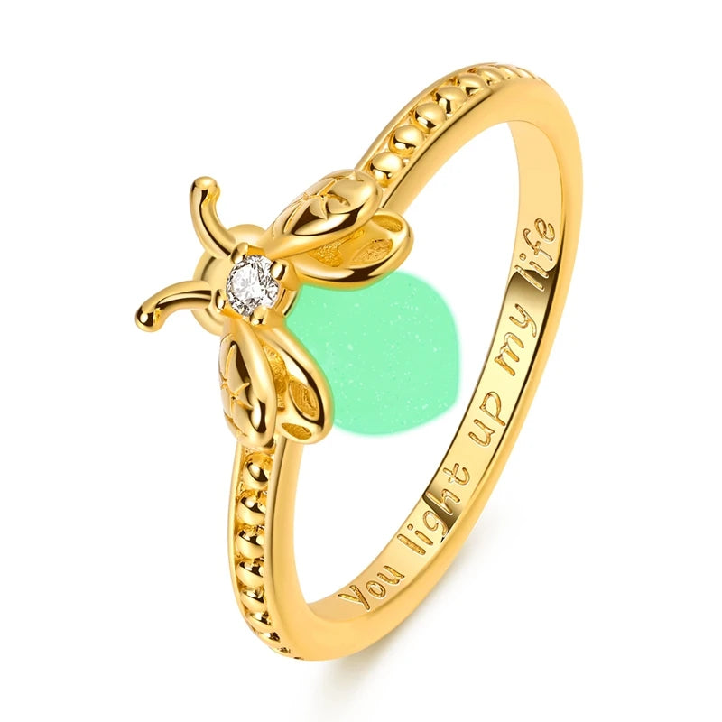 Original 925 Sterling Silver Sparkling Golden Star Firefly Moon Ring For Women Girls Jewelry Birthday Anniversary Gifts