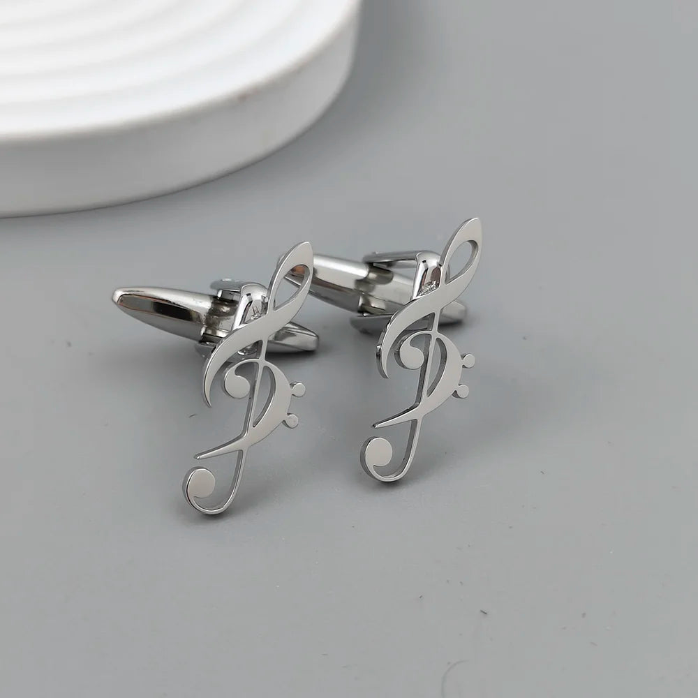 Unique 18K stainless steel gold-plated cufflinks: high-pitched clef design, fashionable lapel pin, gift for friends