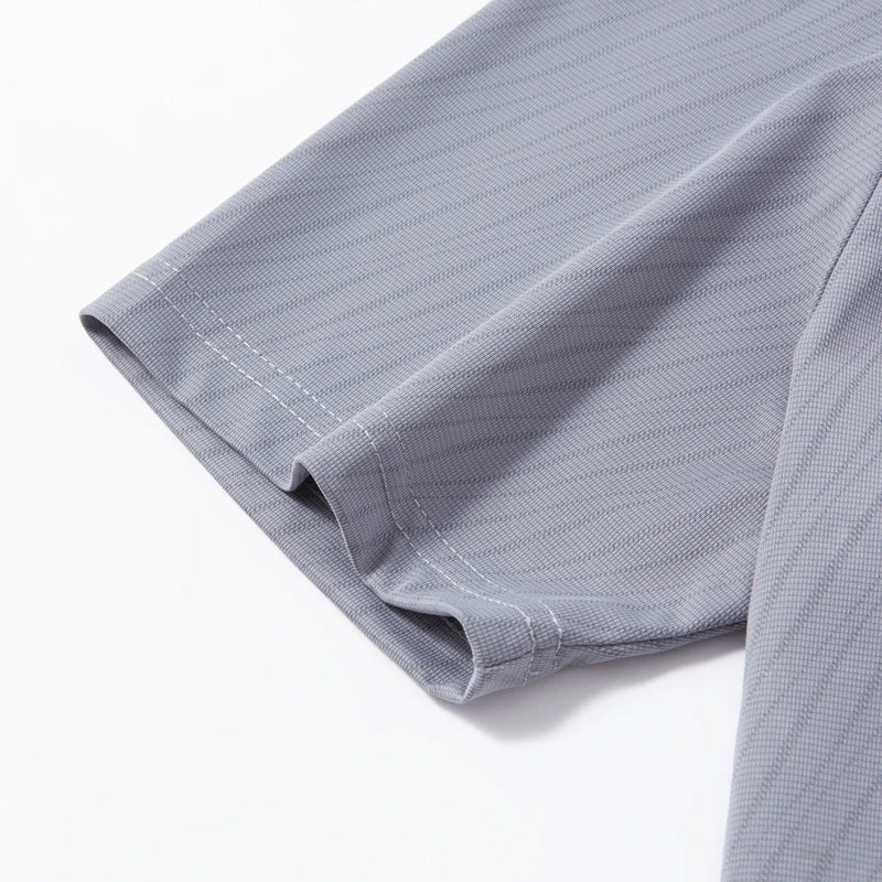 Men's Fashion Ice Silk Polo Shirt Cool Touch Fabric With Diagonal Line Print Short Sleeve For Business