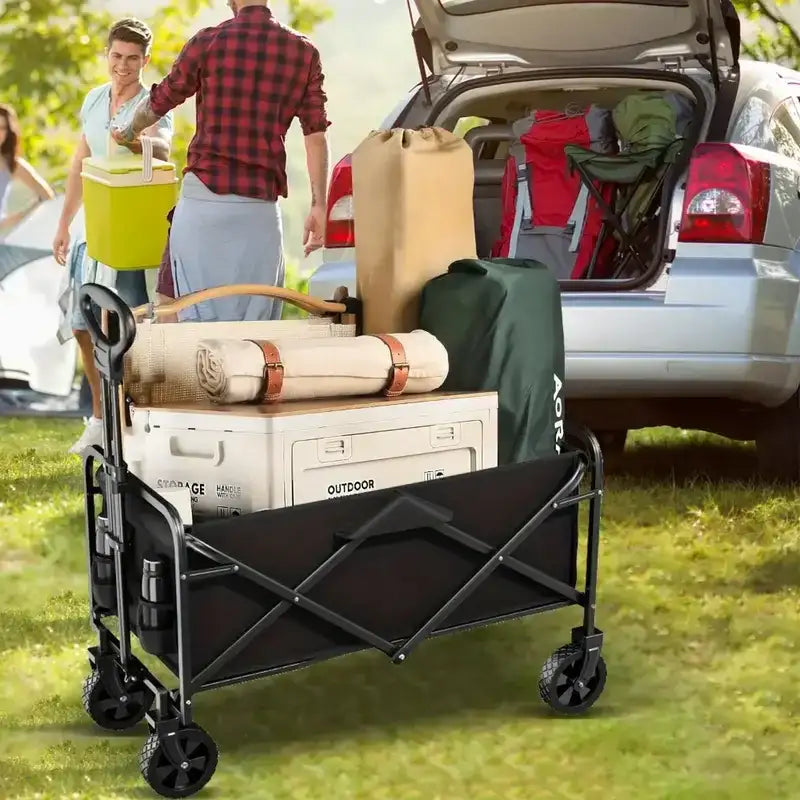 Foldable Wagon, 330/450LB Heavy Duty Foldable Utility Garden Wagon With Terrain Car Storage Car Wheels, Side Pockets, Portable C